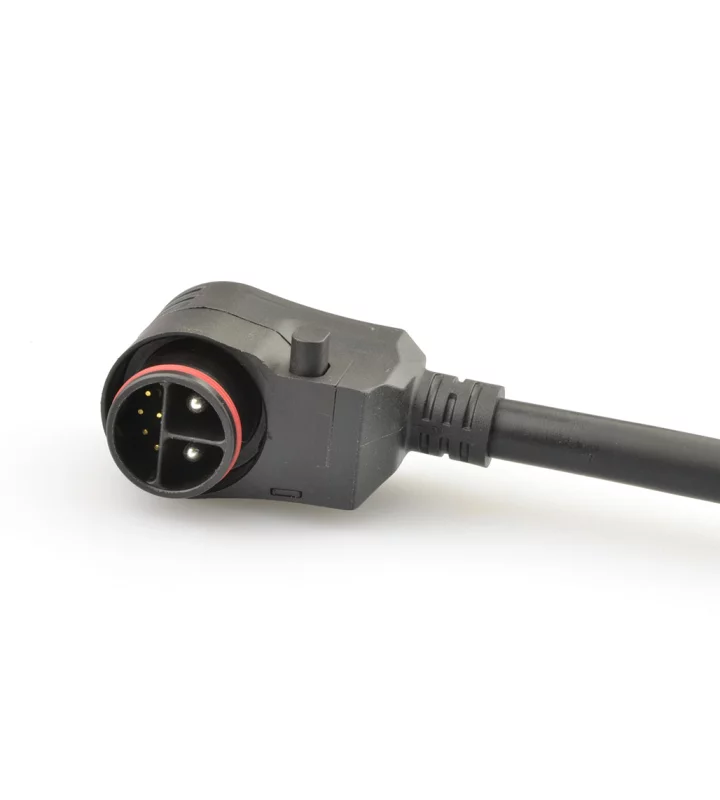 Male cable connector, self-locking, button release