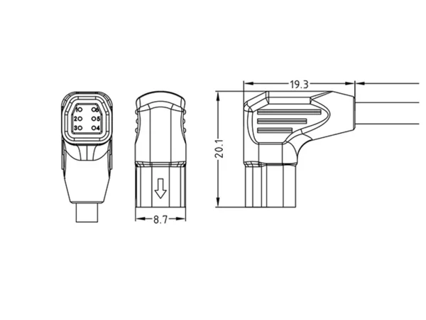 Mini F Female angled plug connector
