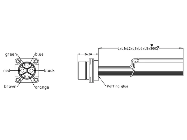 Battery male panel mount connector 48V code, no locking (push-on)