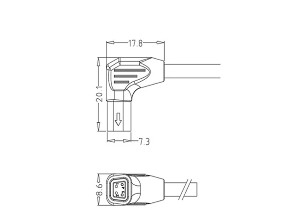 Mini F Female angled plug connector