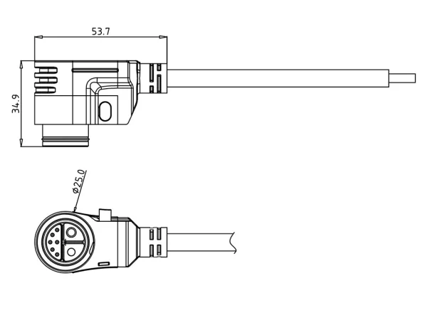 Male cable connector, self-locking, button release